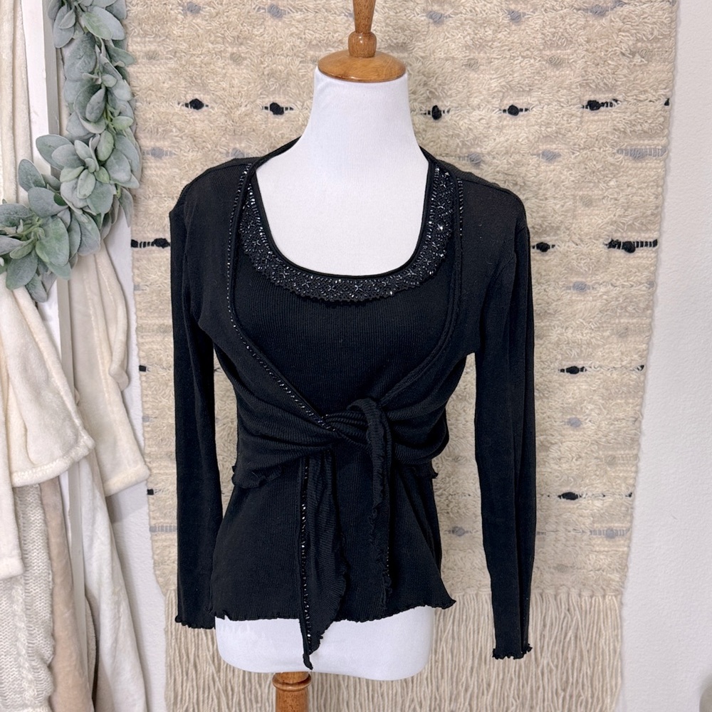 Nine West Black embellished tank and matching cardigan size M